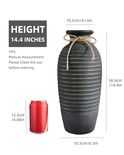 Tall Ceramic Vase Threaded Decorative Vase 14.4" Bronze - color: Bronze