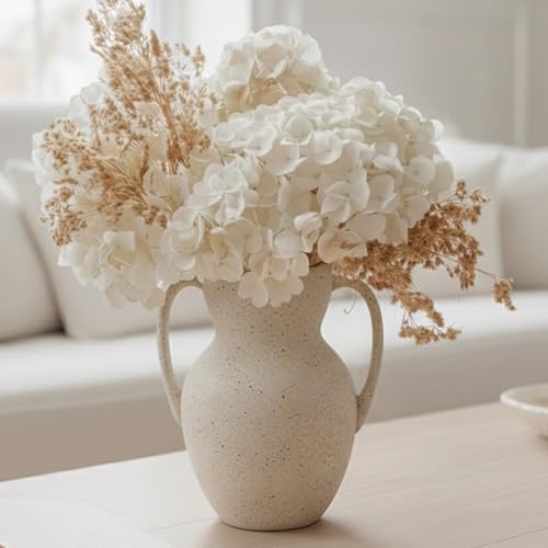 Emotionally Grounded Vase, Vaseking Large Ceramic Rustic Vase with 2 Handles, 8.6 inch Minimalist Decorative Farmhouse Vases for Home Decor, Living Room, Enterway, Table Decoration, Speckled White - color: 19402-speckled White