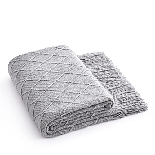 Acrylic Knitted Throw Blanket, Grey, 50 x 60 Inches - color: Grey