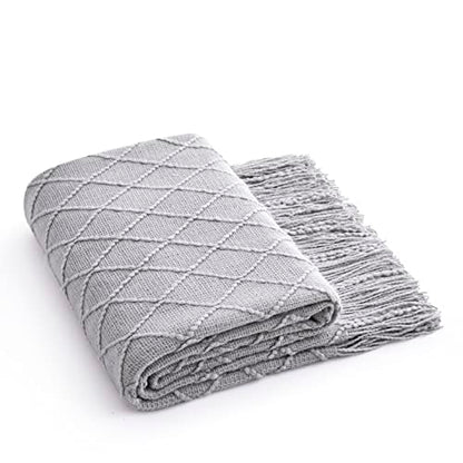Acrylic Knitted Throw Blanket, Grey, 50 x 60 Inches - color: Grey