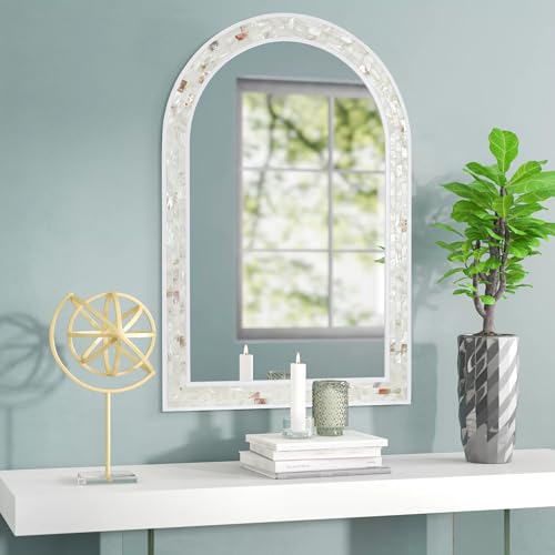 Tanmicoshomy White Arched Bathroom Mirror 20x30 Inch. Mosaic Wall Decor - size: 30"L x 20"W