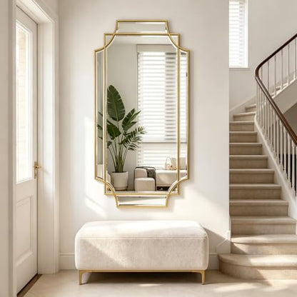 47"x24" Large Gold Rectangle Beveled Mirror with Geometric Frame - color: Gold, size: 47"L x 24"W