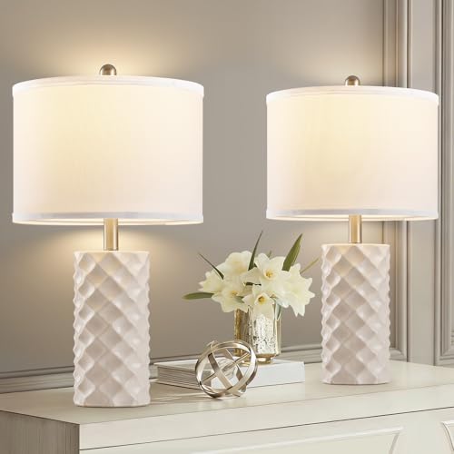 Star Diamond Ceramic Table Lamps Set of 2 - Beige Nightstand Lamps 23" - color: Gentle Beige