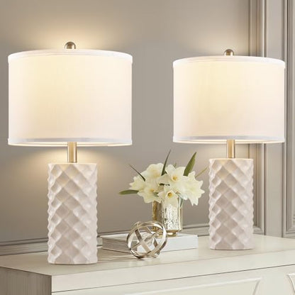 Star Diamond Ceramic Table Lamps Set of 2 - Beige Nightstand Lamps 23" - color: Gentle Beige