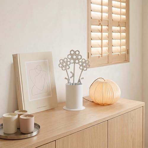 White Iron Flower Vase Sculpture for Living Room, Dining Room and Bathroom, Modern Floral Art Piece for Home and Office Tabletop Display