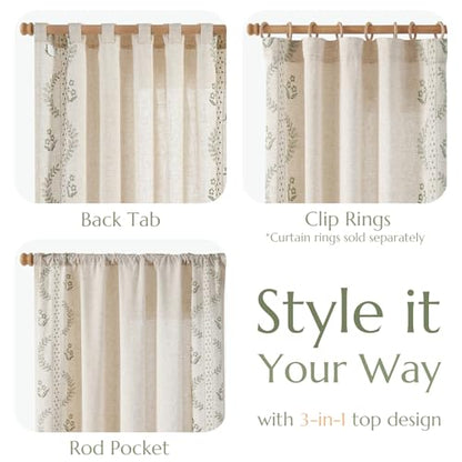 jinchan Floral Linen Curtains 72 Inch Farmhouse Back Tab 2 Panels - color: Sage, size: 50"W x 72"L (Pack of 2)