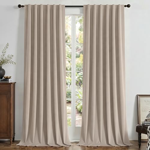Joydeco 100% Blackout Curtains Velvet Black Out Curtain 72 Inch Drapes - color: Beige, size: 52"W x 72"L (Pack of 2)