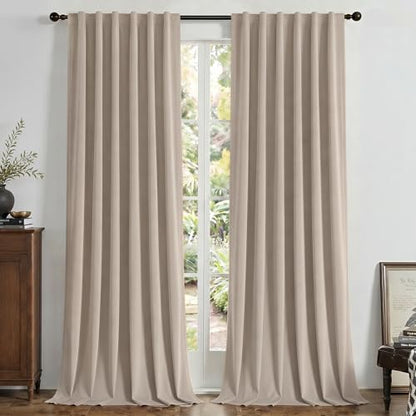 Joydeco 100% Blackout Curtains Velvet Black Out Curtain 72 Inch Drapes - color: Beige, size: 52"W x 72"L (Pack of 2)