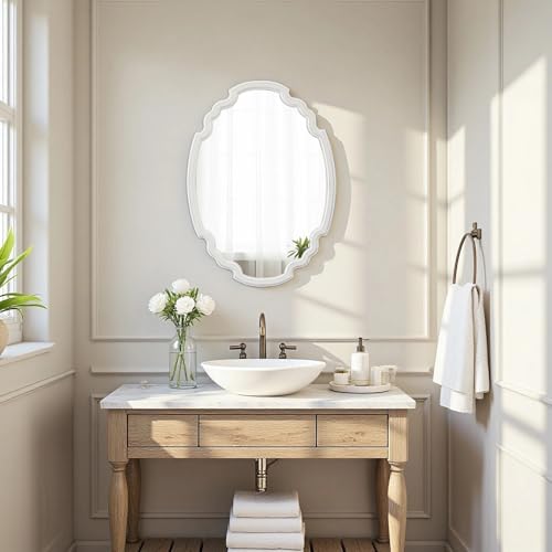 Rustic Oval Mirror 22 X 30 Inch, Distressed White, Wood Framed - color: Oval, White, 21.8 X 29.9