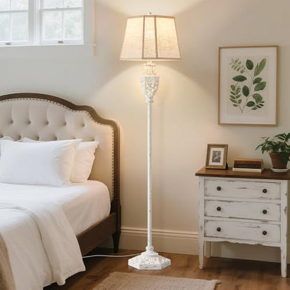 Luvkczc Rustic Floor Lamp - Resin Carved Base with Hollow Night Light - color: Cream
