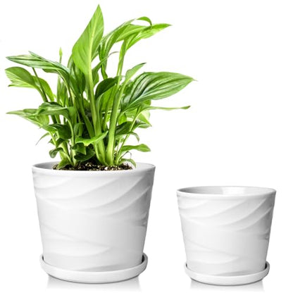 Ceramic Plant Pot, 6.7 + 5.5 Inch, White - color: Pure White, size: 6.7 + 5.5 Inch-2 Pack