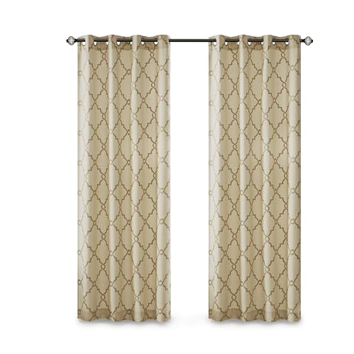 Madison Park Fretwork Print Window Curtain 1 Panel, 50x84 Beige/Gold - color: Beige/Gold, size: 50"W x 84"L (Pack of 1)