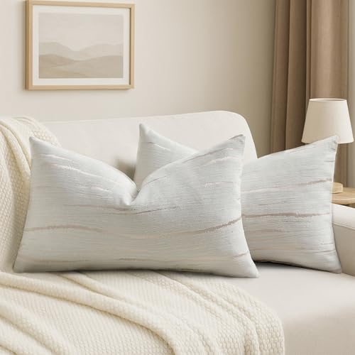 HAUSSY Pack of 2 Embossed Lumbar Throw Pillow Covers 12x20 Inch, Cream - color: Cream, size: 20" x 12" (Pack of 2)