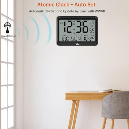 WallarGe Self-Setting Atomic Digital Wall Clock with Auto DST - size: Medium