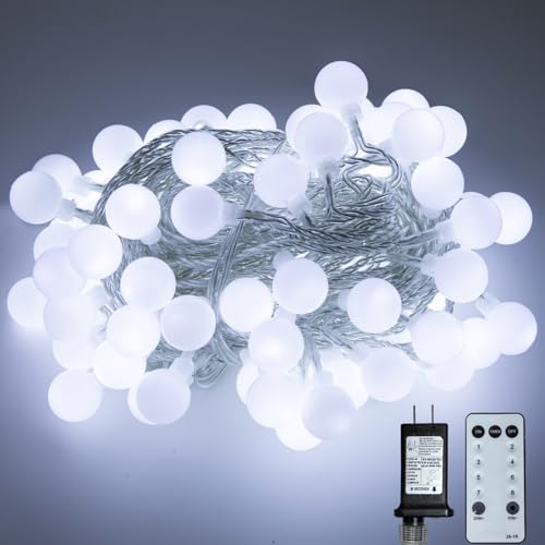 Ogrmar 49FT 100 LED Globe Ball String Lights 8 Modes with Remote White - color: White