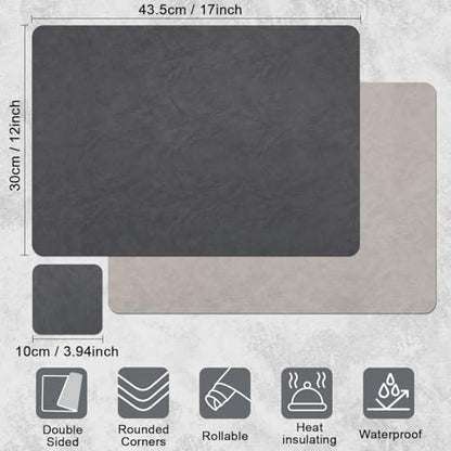 Vinyl Placemats Set of 4, Dual Sided Place Mats with Drink Coasters - color: Light Gray/Dark Gray Two-tone, size: Set of 4
