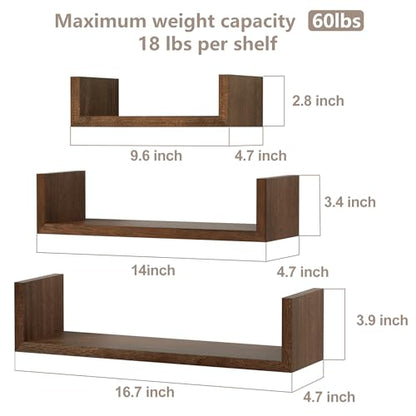 SRIWATANA Dark Brown Floating Shelves, Set of 3 Wood Wall Mounted Shelves - color: Dark Brown