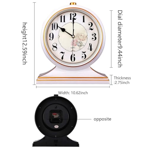 Desk Clock for Mantel Table Decor,Silent Battery Operated for Fireplace 12" - color: White
