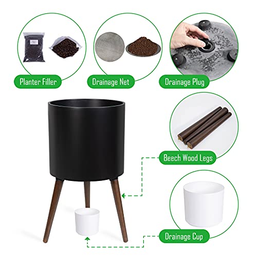 D'vine Dev 14 Inch Planter Pot with Wood Stand, Black, 88-O-D-2 - color: Matte Black, size: X-Large