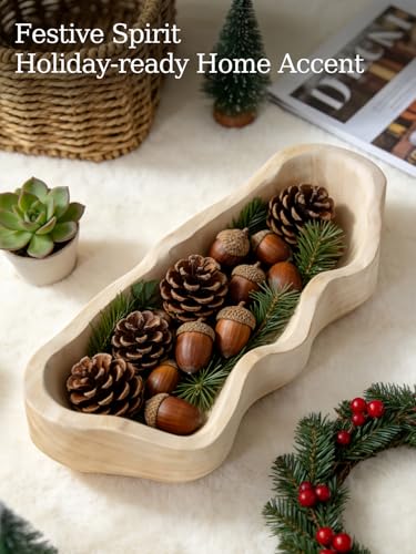 Large Decorative Bowl 16 Inch, Wavy Live Edge Wooden Dough Bowl White