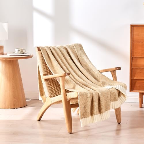CozeCube Reversible Knitted Throw Blanket, Beige White Melange 50"x60" - color: M-khaki Tan, size: 50"x60"