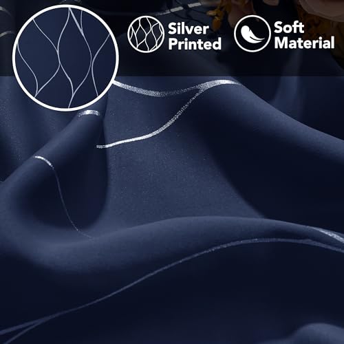 Deconovo Curtains for Living Room, Pattern Blackout Curtains 108 Inch Long - color: Silver Line-navy Blue, size: 52"W x 108"L (Pack of 2)