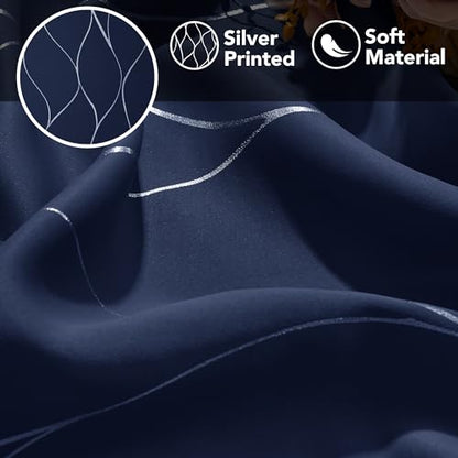 Deconovo Curtains for Living Room, Pattern Blackout Curtains 108 Inch Long - color: Silver Line-navy Blue, size: 52"W x 108"L (Pack of 2)