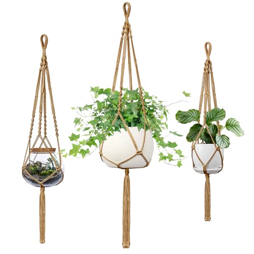 Macrame Plant Hanger - Fits 4-13 Inch Pots, 3-Pack, Brown - color: 34+41+46 Inch Brown