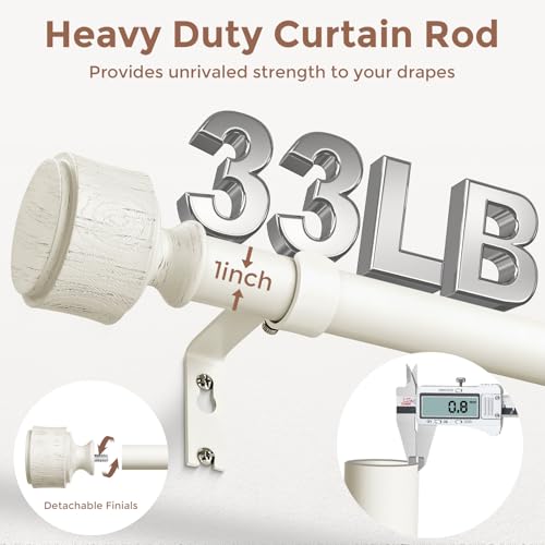 2 Pack Antique White Wood Curtain Rod 36-91 Inch, Farmhouse Rods - color: Off White, size: 36"-91" (2 Pack)