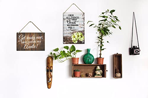 HANGWWZQ Wood Sign Plaque Get Ready Now, Here Comes My Auntie Wooden Hanging Sign Wall Art Decor for Home Office Door 12 x 8 Inch - color: Get Ready Now, Here Comes My Auntie
