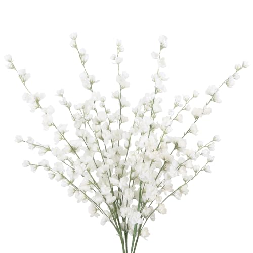 IPOPU White Delphinium Artificial Flowers,5PCS Silk Larkspur Faux Flowers 45.6in Tall Fake Flowers for Floor Vase Table Centerpieces Wedding Home Decor (White) - color: White