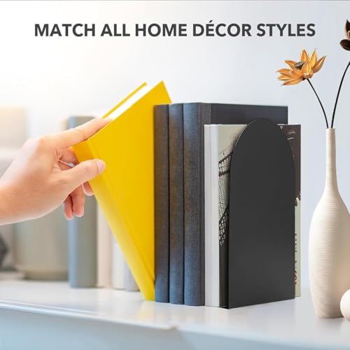 Chunful Modern Metal Book Ends for Shelves, 6 Pcs, Black, 5.5*3.75*2.25inch