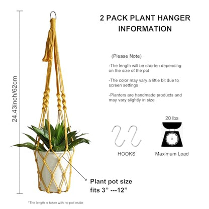 Artilady Macrame Plant Hanger Boho Hanging Planter for Indoor Plants Holder - color: Yellow