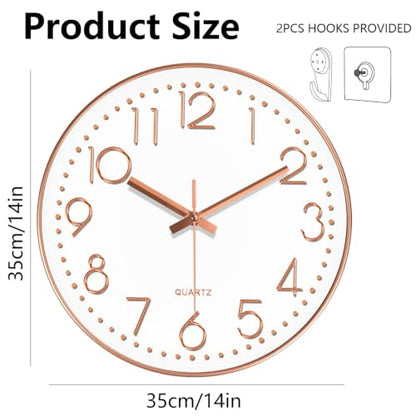 Modern Silent Wall Clock, 14 Inch Wall Clocks Battery Operated - color: Rose Gold, size: 14 Inch