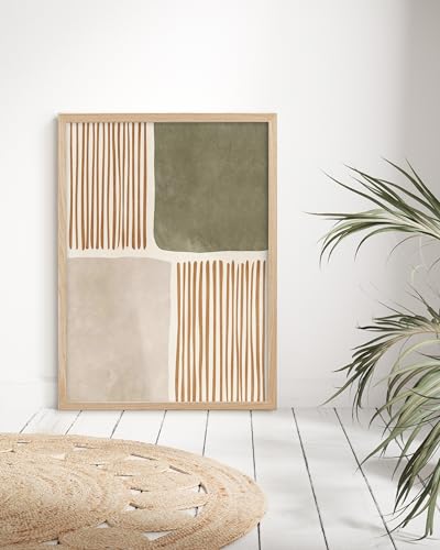 HesenDot Natural OAK Wood Abstract Geometric Framed Wall Art,12x16in - color: Sage Green Shapes