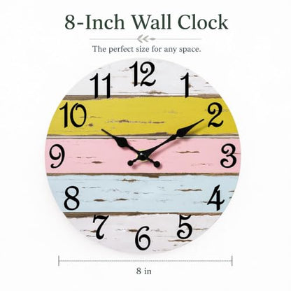 CHYLIN Wall Clock Silent Non-Ticking Battery Operated Pink Yellow Striped - color: C-pink Yellow Striped, size: 8 inch