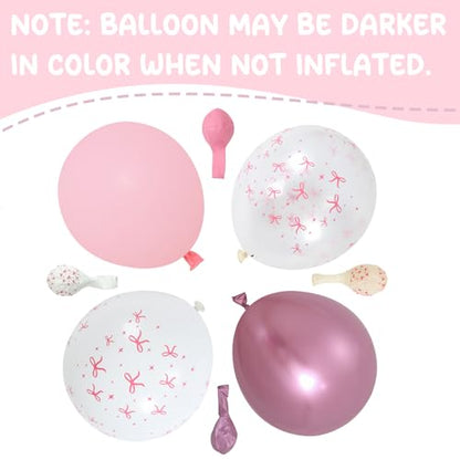 Patimate Pink Bow Balloons Set 50 pcs 12 inch Pink White Print Balloon Kit - color: Pink White Bow