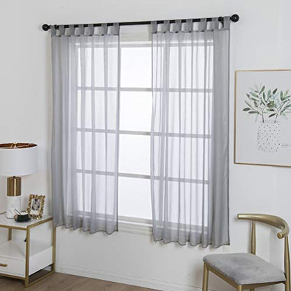 Tab Top Sheer Curtains, Silver Gray, 57(H) X55(W) in - color: Silver Gray, size: 55"W x 57"L (Pack of 1)