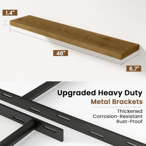 Solid Wood Floating Shelves for Wall 48 inch,Grey Wooden Shelf Set of 1 - color: Grey, size: 48inches-1P