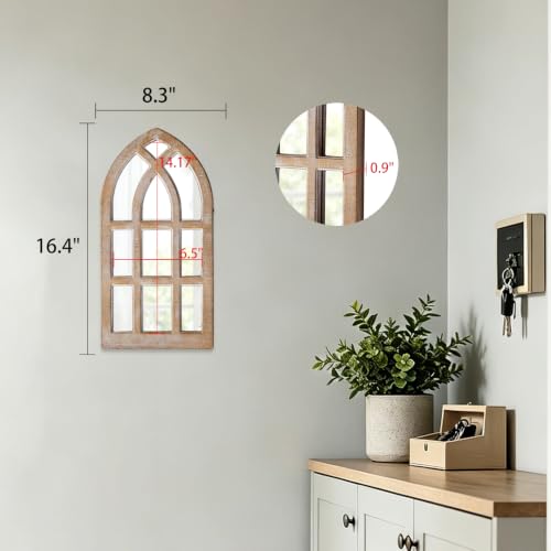 Small Rustic Arched Window Mirrors for Wall Decor 8 X 16 Inch