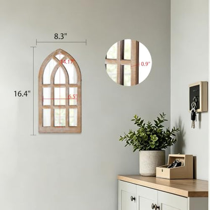 Small Rustic Arched Window Mirrors for Wall Decor 8 X 16 Inch