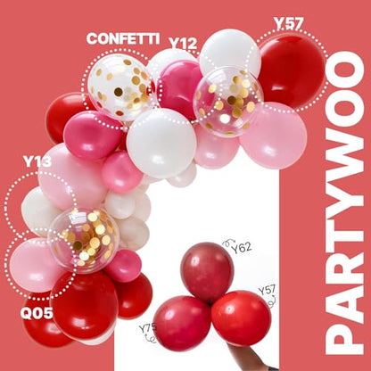 PartyWoo Pink and Red Balloons 66pcs 12 Inch Pink Red White Gold Balloons - color: Red-2863
