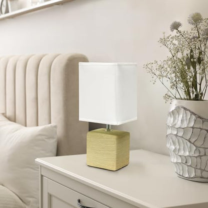 Simple Designs LT1218-BGE 11.81" Mini Cube Faux Stone Ceramic Table Lamp, for Living Room, Bedroom, Office, Beige with White Shade - color: Beige