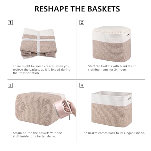 OIAHOMY 2 PACK Tall Storage baskets 42L Blanket Basket Living Room Brown - color: Brown, size: 16.5" x 13" x 12"