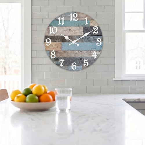 ArtSocket Round Wall Clock Silent Non-Ticking 8", Rustic Coastal - color: Striped Modern Grey, size: 8in
