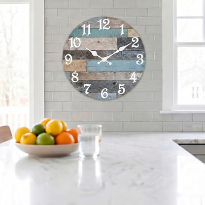 ArtSocket Round Wall Clock Silent Non-Ticking 8", Rustic Coastal - color: Striped Modern Grey, size: 8in