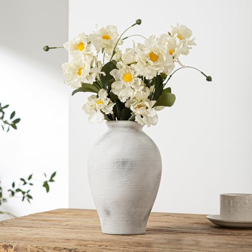 9 Inch White Ceramic Vase, Farmhouse Style Flower Vase - color: D- 9"-vintage White