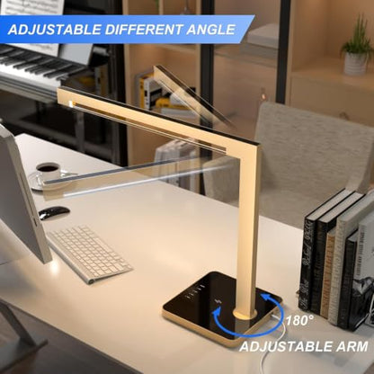 Dimmable Desk Lamp with Charging Station, 15W CCT Table Lamp - color: Golden