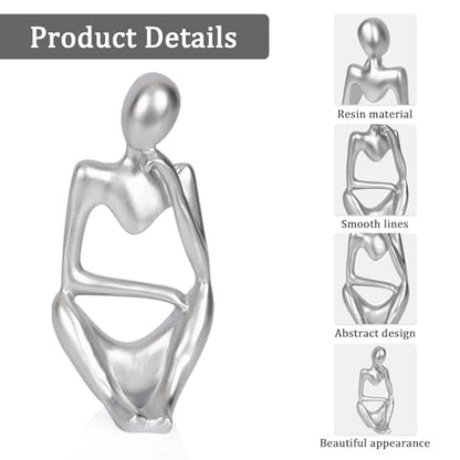 Sandstone Resin Thinker Statue Style Abstract Sculpture, Silver, Right - color: Small Silver, size: Right 1pc