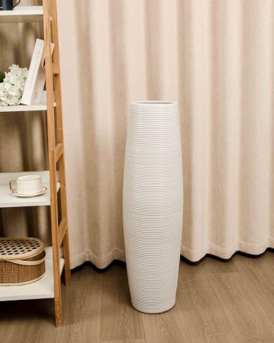 Extra Large 31.5" Floor Vase Modern Minimalist - Handmade Ceramic White Gloss Vase for Entryway, Wedding Decor, Farmhouse Living Room - Fits Tall Stems & Branches (7" Mouth, 9.8" Max Width